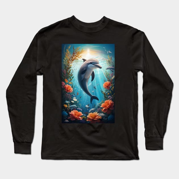 Dolphin Long Sleeve T-Shirt by Buff Geeks Art